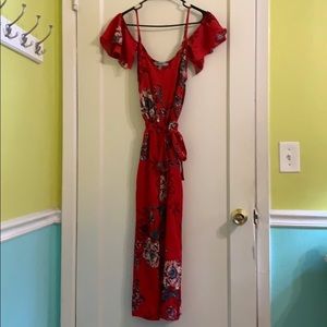 Red floral jumpsuit